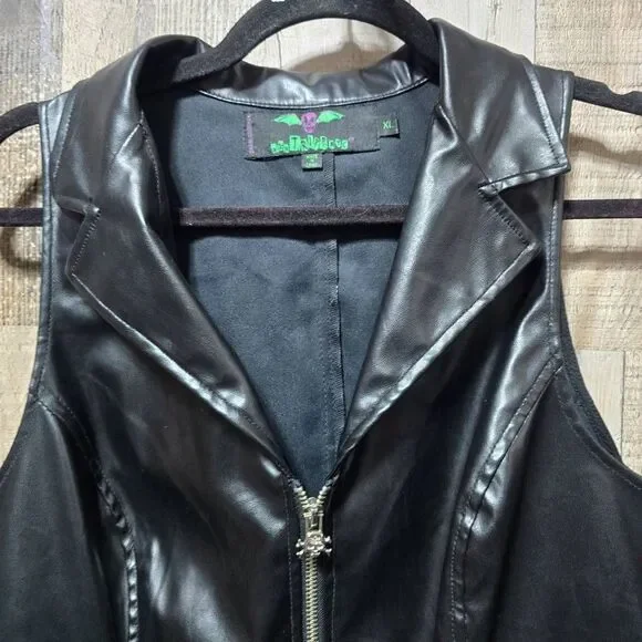 Tripp NYC Vintage Y2K Black Vegan Faux Leather Mini Bodycon Moto Goth Punk Dress - Picture 2 of 5